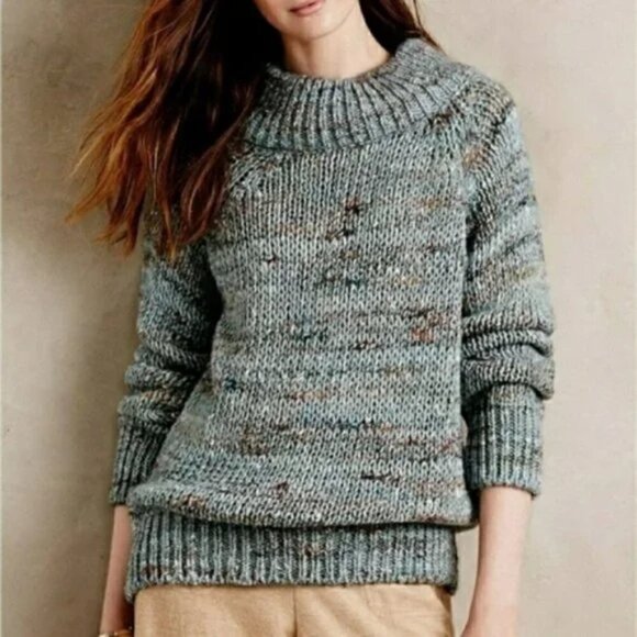 Anthropologie Moth Alpaca Marled Chunky Knit Mockneck Sweater, Size XS - Picture 2 of 9